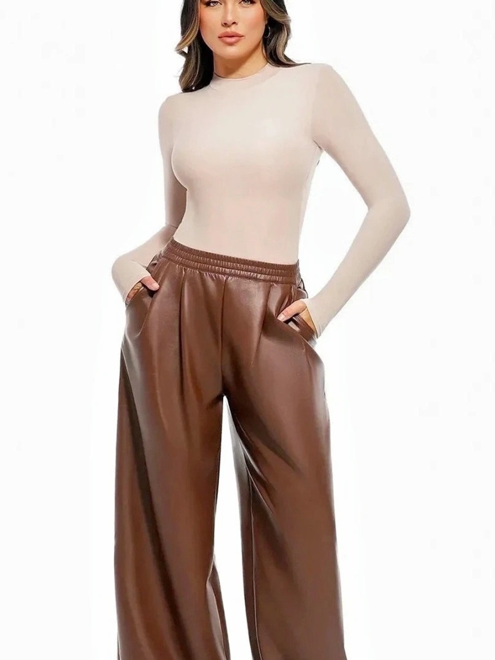 Popilush Faux Leather High Waisted Wide Leg Pants Size XS NWT